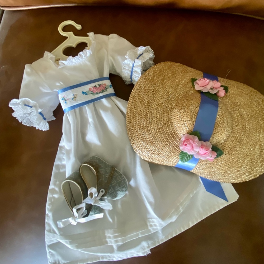 RETIRED american girl felicity summertime outfit (dress, ribbon, hat and shoes)
